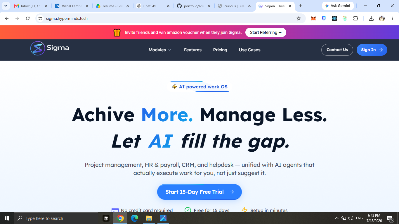 Sigma business platform screen
